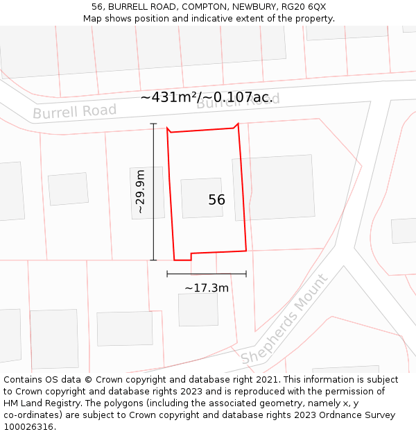 56, BURRELL ROAD, COMPTON, NEWBURY, RG20 6QX: Plot and title map