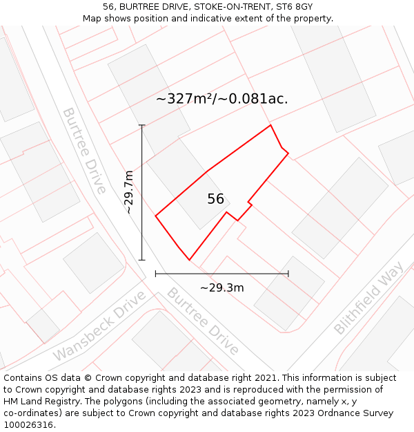 56, BURTREE DRIVE, STOKE-ON-TRENT, ST6 8GY: Plot and title map