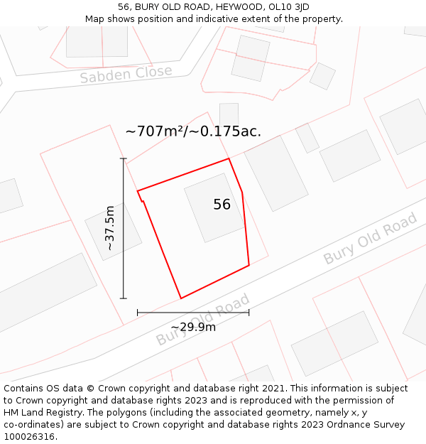 56, BURY OLD ROAD, HEYWOOD, OL10 3JD: Plot and title map