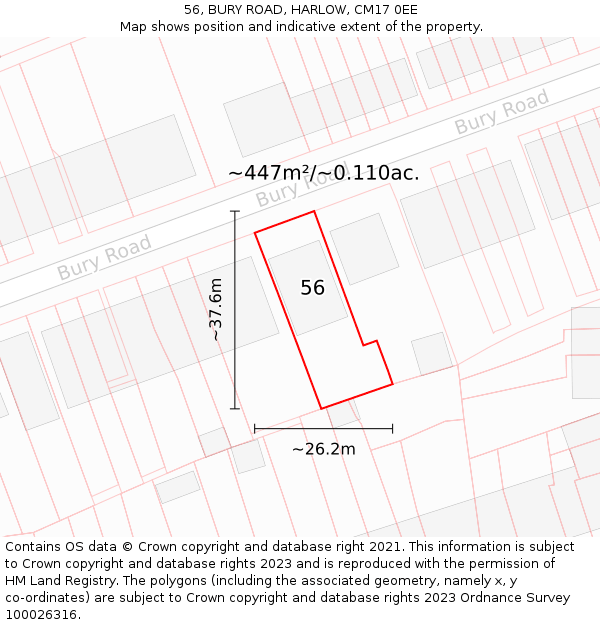 56, BURY ROAD, HARLOW, CM17 0EE: Plot and title map