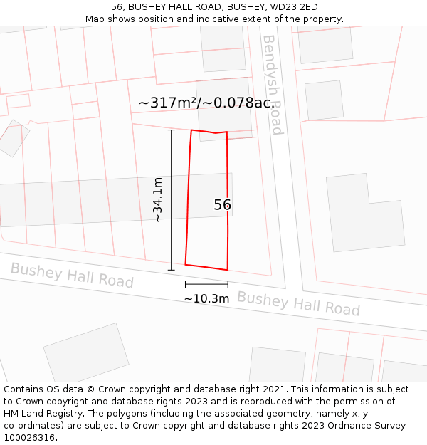 56, BUSHEY HALL ROAD, BUSHEY, WD23 2ED: Plot and title map