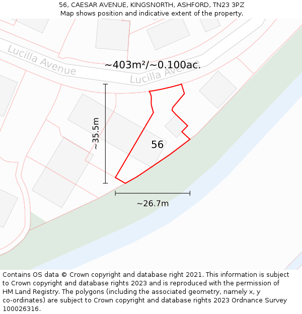 56, CAESAR AVENUE, KINGSNORTH, ASHFORD, TN23 3PZ: Plot and title map