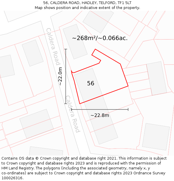 56, CALDERA ROAD, HADLEY, TELFORD, TF1 5LT: Plot and title map