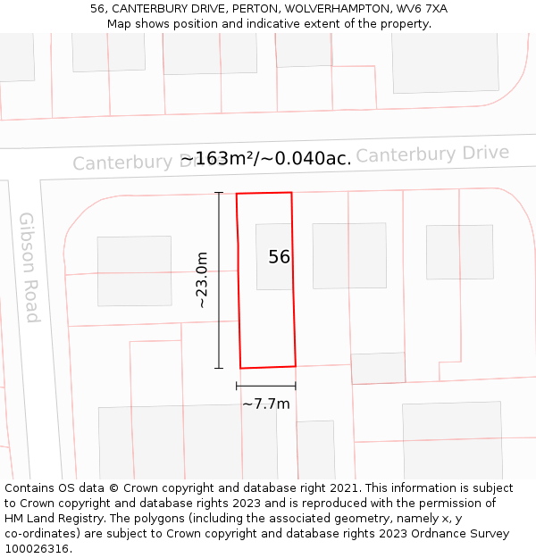 56, CANTERBURY DRIVE, PERTON, WOLVERHAMPTON, WV6 7XA: Plot and title map