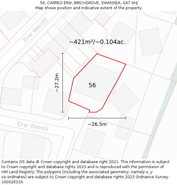 56, CARREG ERW, BIRCHGROVE, SWANSEA, SA7 0HJ: Plot and title map