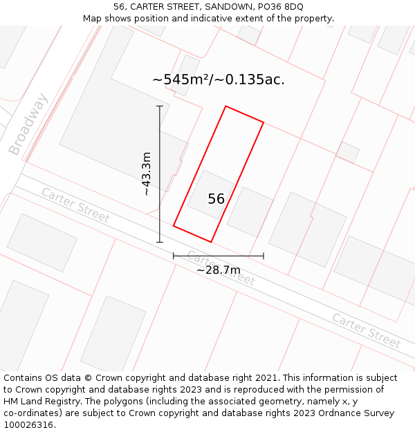 56, CARTER STREET, SANDOWN, PO36 8DQ: Plot and title map