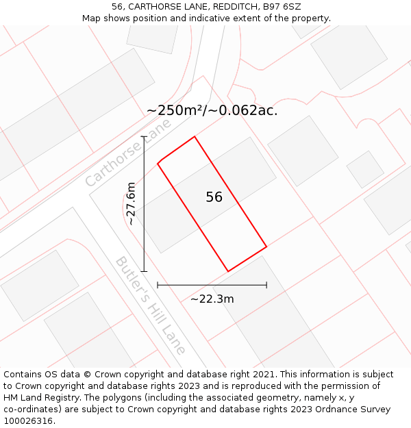 56, CARTHORSE LANE, REDDITCH, B97 6SZ: Plot and title map