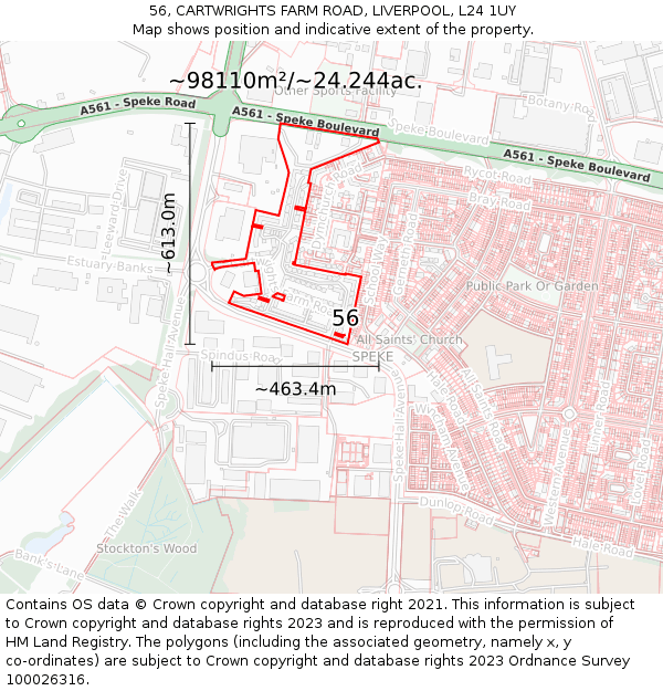 56, CARTWRIGHTS FARM ROAD, LIVERPOOL, L24 1UY: Plot and title map