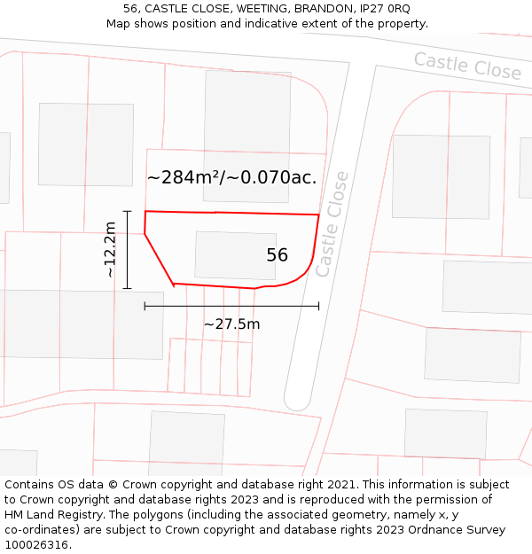 56, CASTLE CLOSE, WEETING, BRANDON, IP27 0RQ: Plot and title map