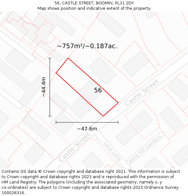 56, CASTLE STREET, BODMIN, PL31 2DY: Plot and title map