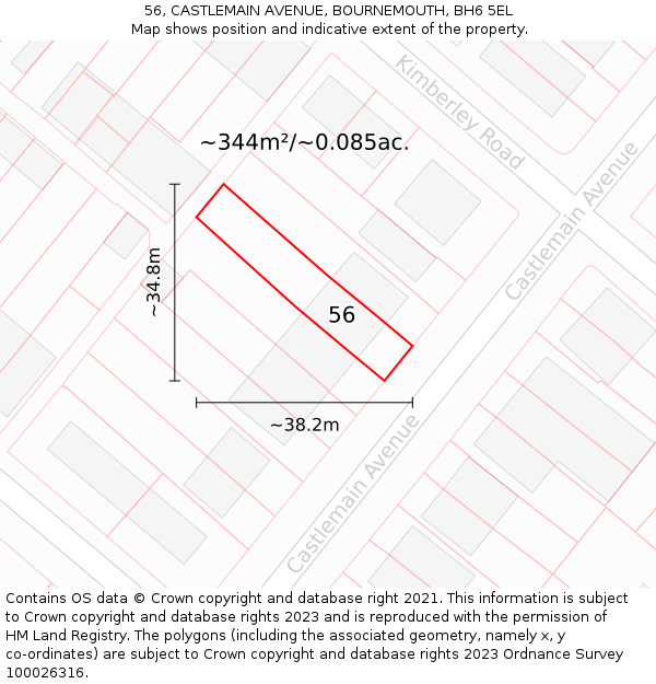 56, CASTLEMAIN AVENUE, BOURNEMOUTH, BH6 5EL: Plot and title map