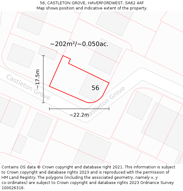 56, CASTLETON GROVE, HAVERFORDWEST, SA62 4AF: Plot and title map