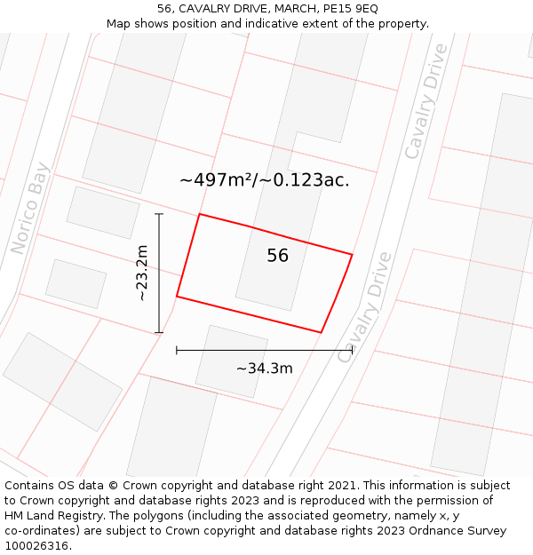 56, CAVALRY DRIVE, MARCH, PE15 9EQ: Plot and title map