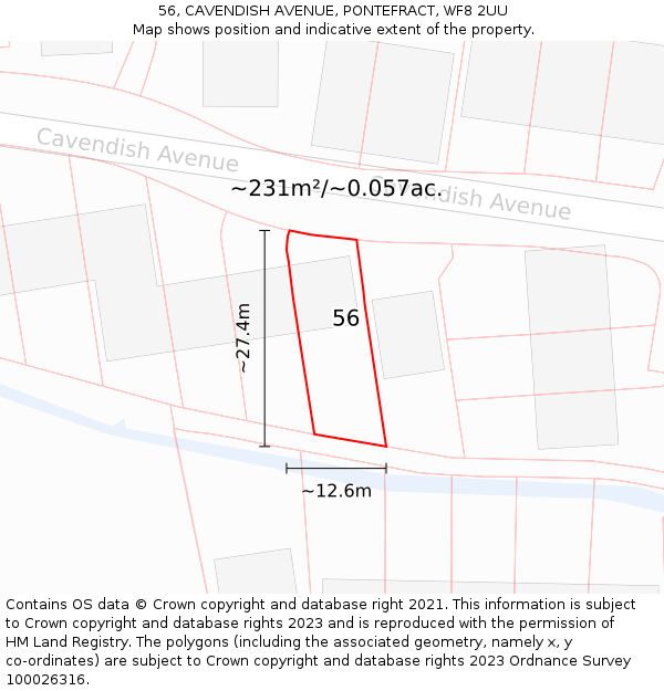 56, CAVENDISH AVENUE, PONTEFRACT, WF8 2UU: Plot and title map