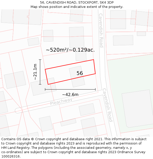 56, CAVENDISH ROAD, STOCKPORT, SK4 3DP: Plot and title map