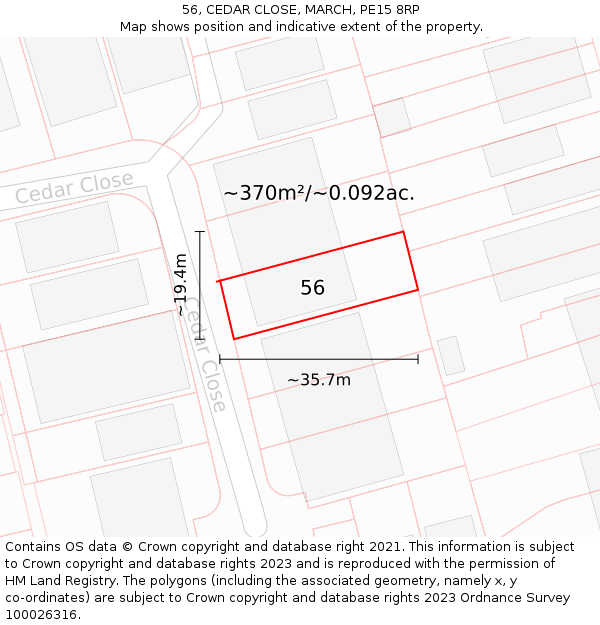 56, CEDAR CLOSE, MARCH, PE15 8RP: Plot and title map