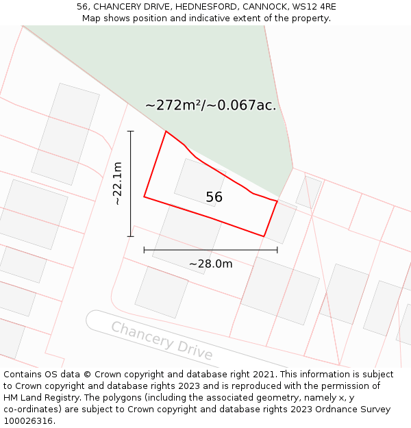 56, CHANCERY DRIVE, HEDNESFORD, CANNOCK, WS12 4RE: Plot and title map