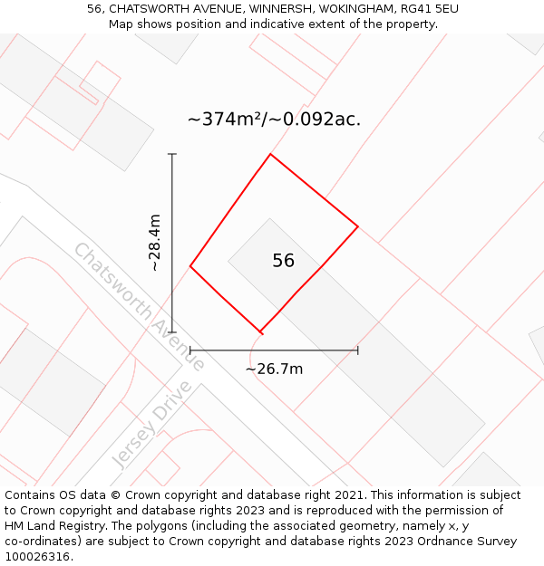 56, CHATSWORTH AVENUE, WINNERSH, WOKINGHAM, RG41 5EU: Plot and title map