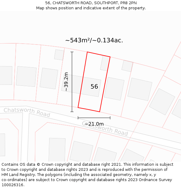 56, CHATSWORTH ROAD, SOUTHPORT, PR8 2PN: Plot and title map