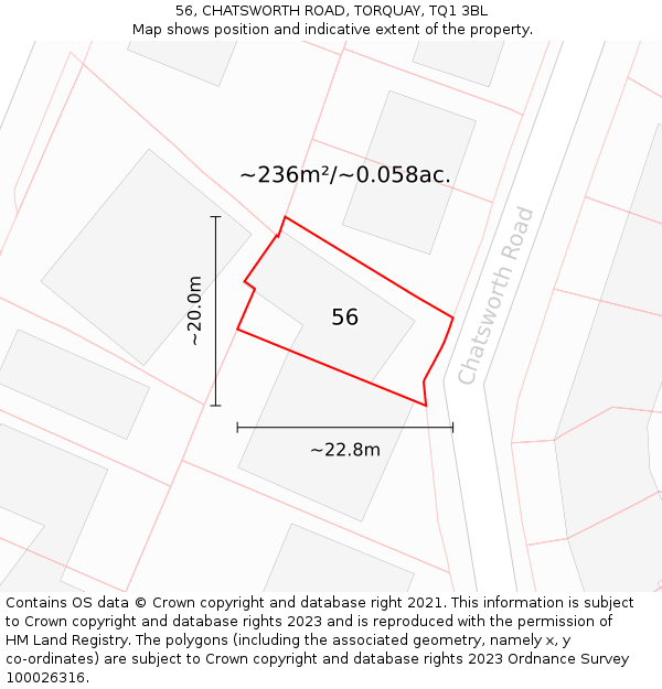 56, CHATSWORTH ROAD, TORQUAY, TQ1 3BL: Plot and title map