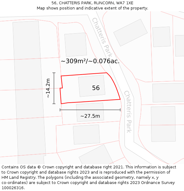 56, CHATTERIS PARK, RUNCORN, WA7 1XE: Plot and title map