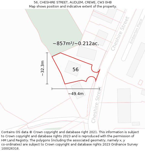 56, CHESHIRE STREET, AUDLEM, CREWE, CW3 0HB: Plot and title map