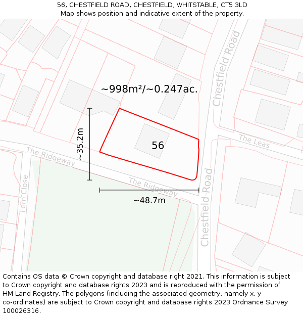 56, CHESTFIELD ROAD, CHESTFIELD, WHITSTABLE, CT5 3LD: Plot and title map