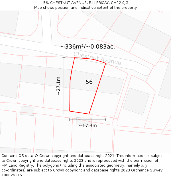 56, CHESTNUT AVENUE, BILLERICAY, CM12 9JG: Plot and title map