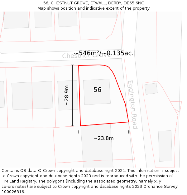 56, CHESTNUT GROVE, ETWALL, DERBY, DE65 6NG: Plot and title map