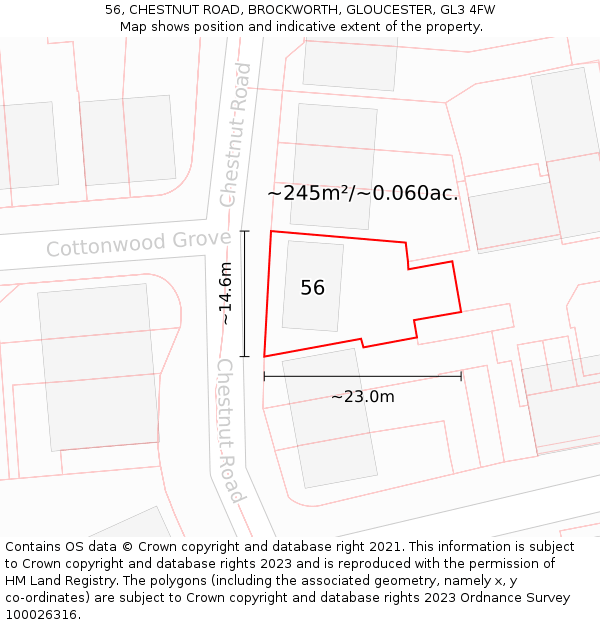 56, CHESTNUT ROAD, BROCKWORTH, GLOUCESTER, GL3 4FW: Plot and title map