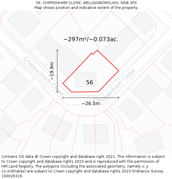 56, CHIPPENHAM CLOSE, WELLINGBOROUGH, NN8 2PX: Plot and title map