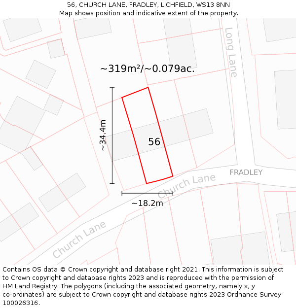 56, CHURCH LANE, FRADLEY, LICHFIELD, WS13 8NN: Plot and title map