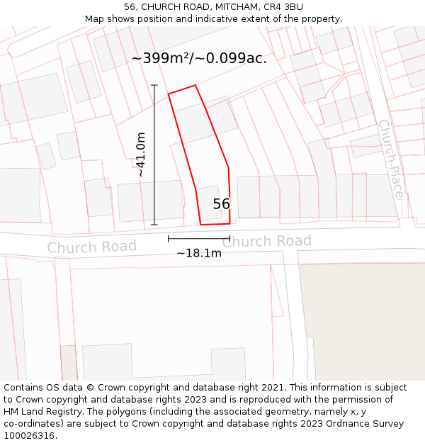 56, CHURCH ROAD, MITCHAM, CR4 3BU: Plot and title map