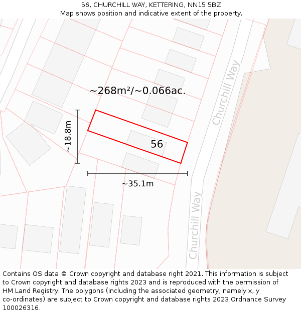 56, CHURCHILL WAY, KETTERING, NN15 5BZ: Plot and title map