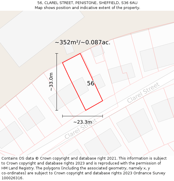 56, CLAREL STREET, PENISTONE, SHEFFIELD, S36 6AU: Plot and title map