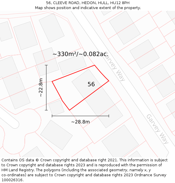 56, CLEEVE ROAD, HEDON, HULL, HU12 8PH: Plot and title map