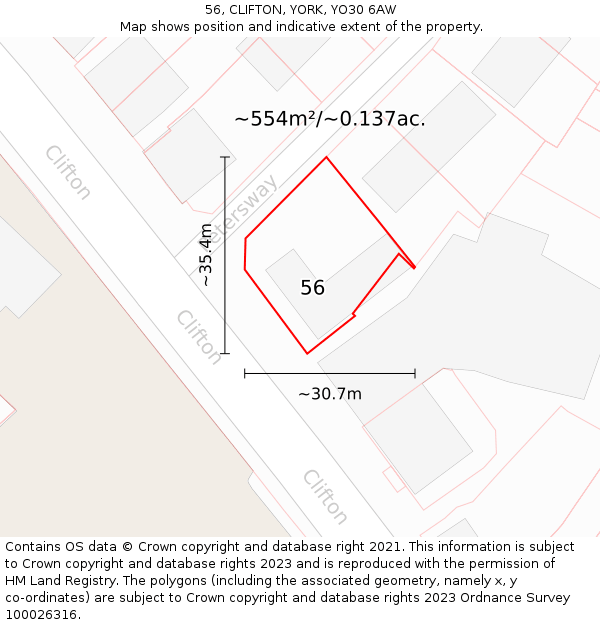 56, CLIFTON, YORK, YO30 6AW: Plot and title map