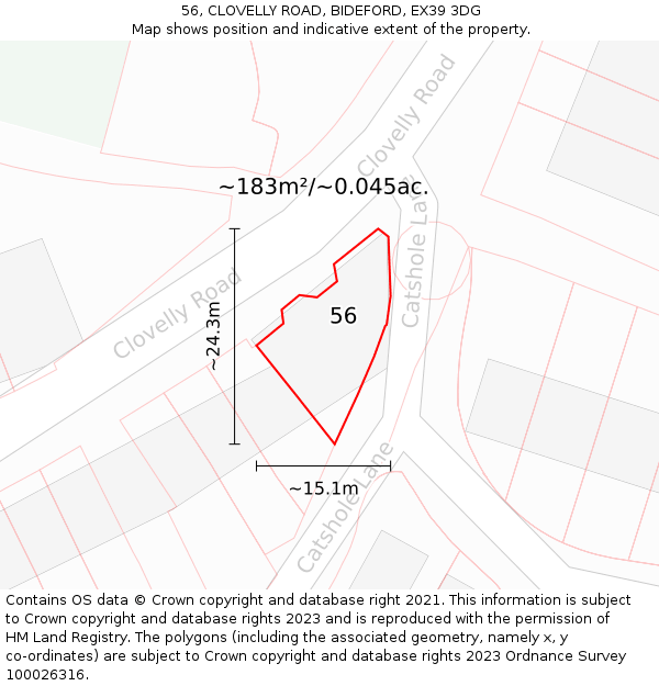 56, CLOVELLY ROAD, BIDEFORD, EX39 3DG: Plot and title map