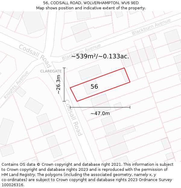 56, CODSALL ROAD, WOLVERHAMPTON, WV6 9ED: Plot and title map