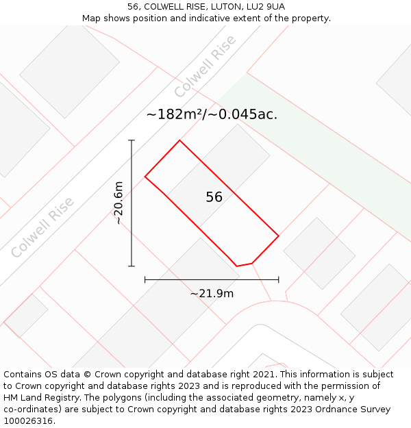 56, COLWELL RISE, LUTON, LU2 9UA: Plot and title map