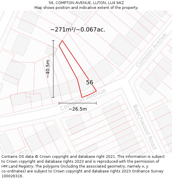 56, COMPTON AVENUE, LUTON, LU4 9AZ: Plot and title map