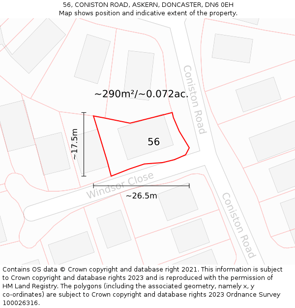 56, CONISTON ROAD, ASKERN, DONCASTER, DN6 0EH: Plot and title map