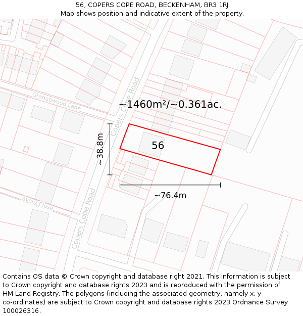 56, COPERS COPE ROAD, BECKENHAM, BR3 1RJ: Plot and title map