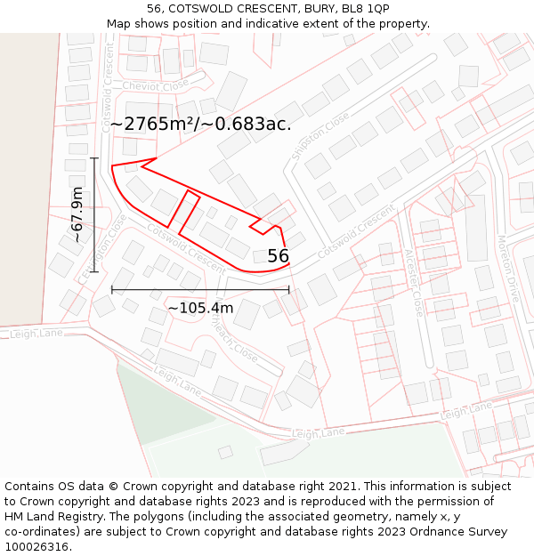 56, COTSWOLD CRESCENT, BURY, BL8 1QP: Plot and title map