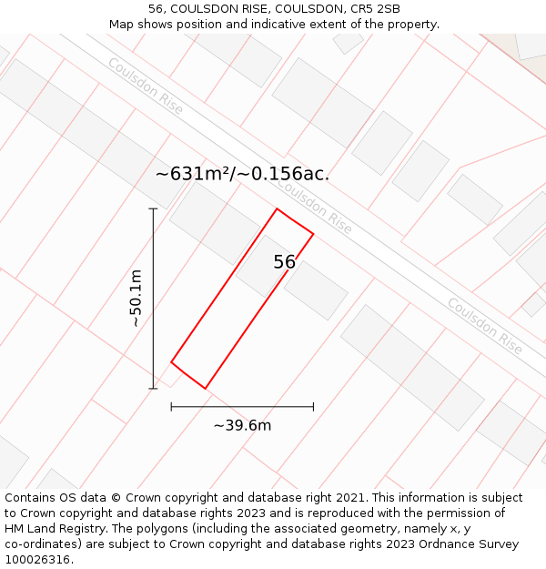 56, COULSDON RISE, COULSDON, CR5 2SB: Plot and title map