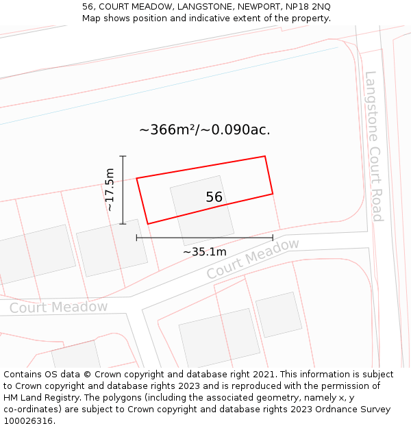 56, COURT MEADOW, LANGSTONE, NEWPORT, NP18 2NQ: Plot and title map