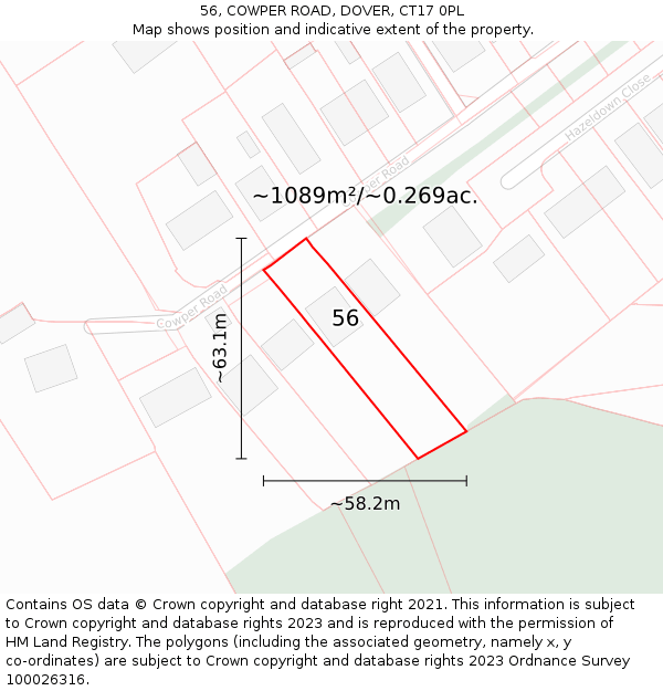 56, COWPER ROAD, DOVER, CT17 0PL: Plot and title map