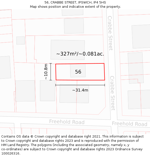56, CRABBE STREET, IPSWICH, IP4 5HS: Plot and title map