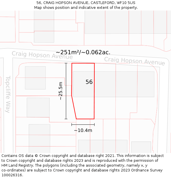56, CRAIG HOPSON AVENUE, CASTLEFORD, WF10 5US: Plot and title map