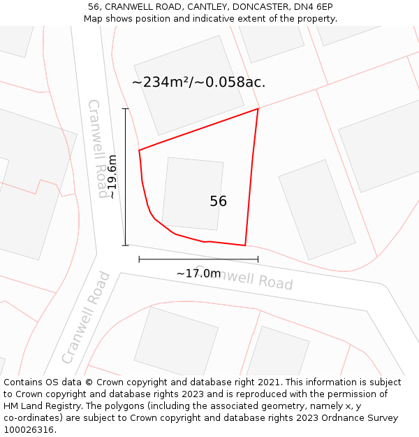 56, CRANWELL ROAD, CANTLEY, DONCASTER, DN4 6EP: Plot and title map
